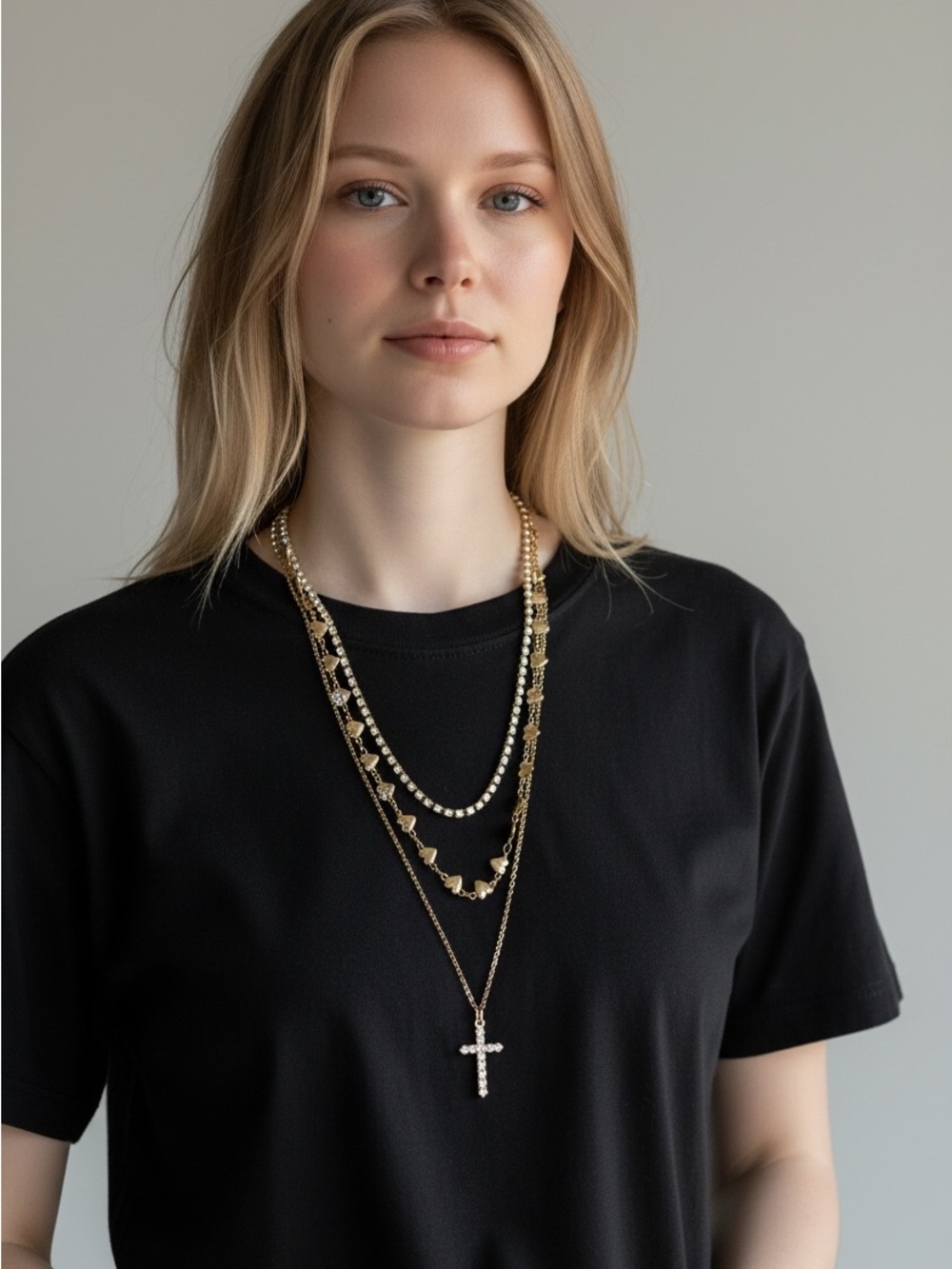 10/21 Layered Gold Cross Pendant Necklace Set - Women's Jewelry